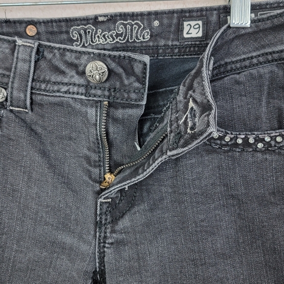 Miss Me Black Bling Embellishment Western Riding Low Rise Denim Skinny Jeans  29 - Picture 4 of 15
